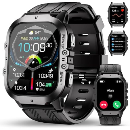 OUKITEL Reloj Inteligente Hombre Militar con Llamadas Bluetooth, Smartwatch Hombre Impermeable 5ATM con 120+ Deportivos, Relojes