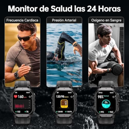 OUKITEL Reloj Inteligente Hombre Militar con Llamadas Bluetooth, Smartwatch Hombre Impermeable 5ATM con 120+ Deportivos, Relojes