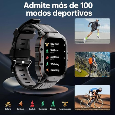 OUKITEL Reloj Inteligente Hombre Militar con Llamadas Bluetooth, Smartwatch Hombre Impermeable 5ATM con 120+ Deportivos, Relojes