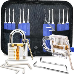 Retoo Juego de ganzúas, 17 Piezas, Guía para Principiantes y Cerrajeros, Lockpicking Set de Extracción, Candado Transparente,