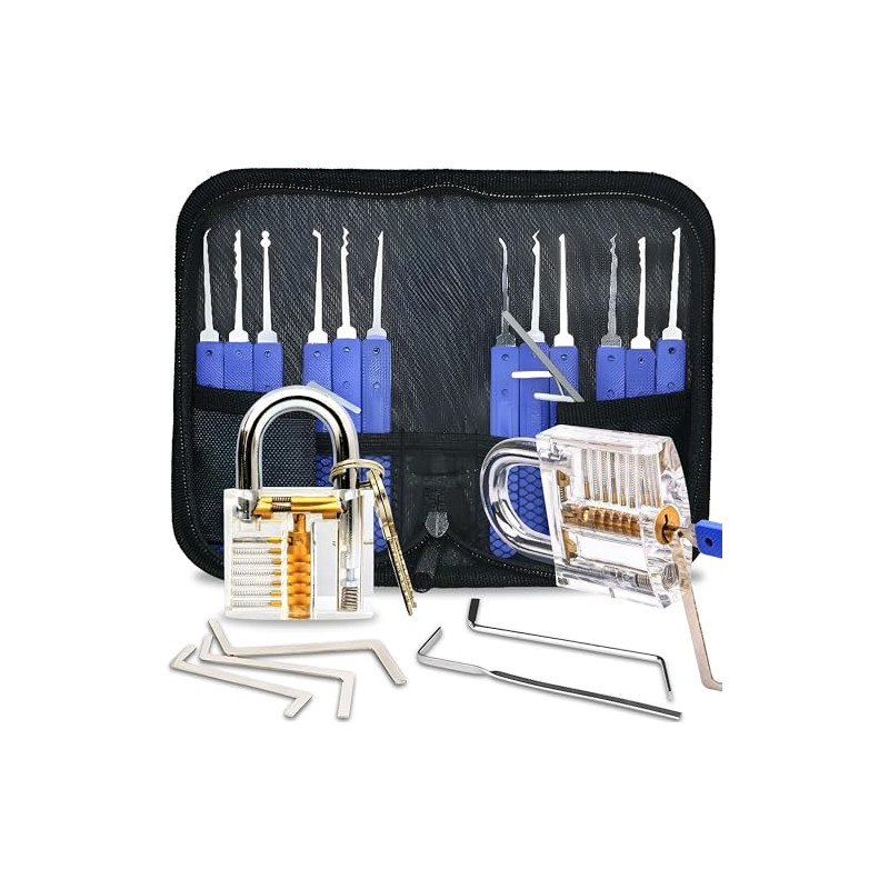 Retoo Juego de ganzúas, 17 Piezas, Guía para Principiantes y Cerrajeros, Lockpicking Set de Extracción, Candado Transparente,