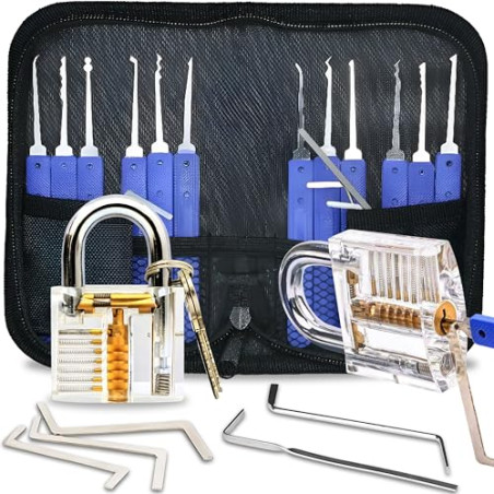 Retoo Juego de ganzúas, 17 Piezas, Guía para Principiantes y Cerrajeros, Lockpicking Set de Extracción, Candado Transparente,