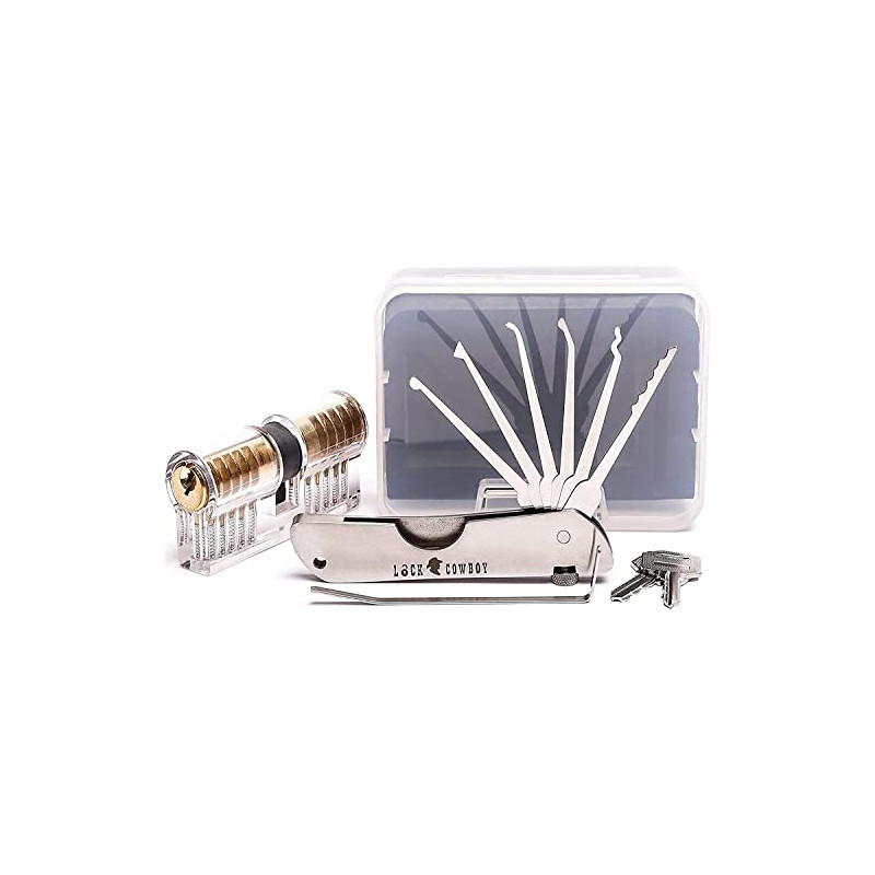 Juego de Ganzúas Cerrajería Profesional 7 en 1 con Cerradura para Puertas de Bombín Cerradura Transparente 2 en 1 de LockCowb