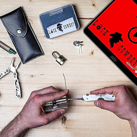 Juego de Ganzúas Cerrajería Profesional 7 en 1 con Cerradura para Puertas de Bombín Cerradura Transparente 2 en 1 de LockCowb