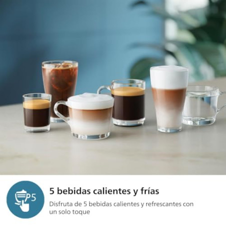 PHILIPS Serie 3300 Cafetera Superautomática, Espumador de leche clásico, 5 tipos de café, SilentBrew, Molinillo Cerámico, pa