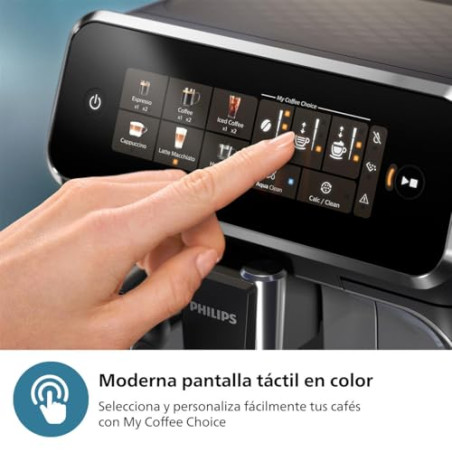 PHILIPS Serie 3300 Cafetera Superautomática, Espumador de leche clásico, 5 tipos de café, SilentBrew, Molinillo Cerámico, pa