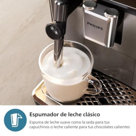 PHILIPS Serie 3300 Cafetera Superautomática, Espumador de leche clásico, 5 tipos de café, SilentBrew, Molinillo Cerámico, pa