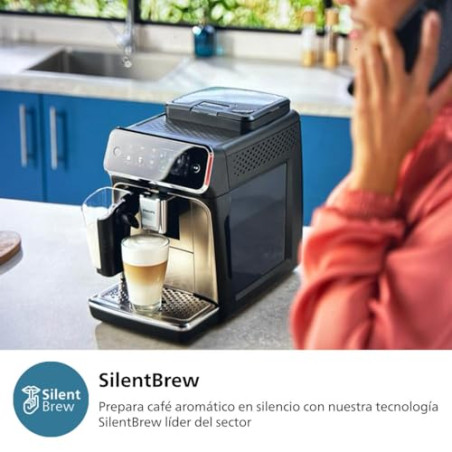 PHILIPS Serie 3300 Cafetera Superautomática, Espumador de leche clásico, 5 tipos de café, SilentBrew, Molinillo Cerámico, pa