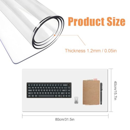 TSKDKIT Protector Escritorio Transparente, PVC Alfombrilla Escritorio Transparente Antideslizante 80 x 40cm Protector Mesa Imper