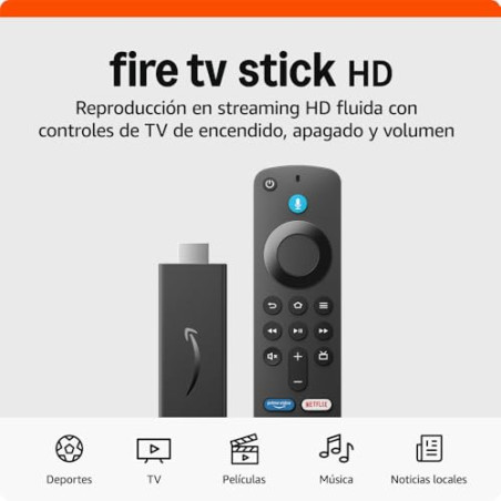 Amazon Fire TV Stick HD (Última generación), con TV en directo gratuita, mando por voz Alexa, controles de Hogar digital y rep