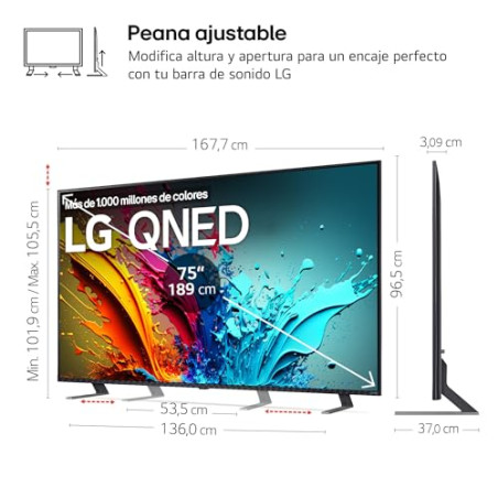 LG 65QNED84A6C - TV 65", QNED 4K, Smart TV, WebOS 25, Super Upscaling, Dolby Vision y Atmos, Alexa/Google Assistant, Negro