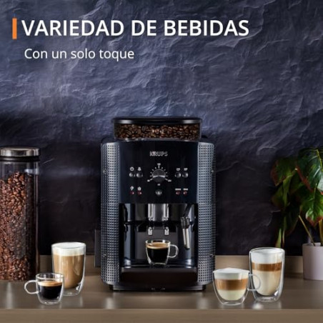 Krups Roma - Cafetera superautomática, molinillo cónico de metal, con selección e intensidad de café, Boquilla vapor, 2 boqu