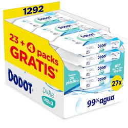 Dodot Toallitas Aqua Pure para Bebé, 1.296 Toallitas, Ayuda a restaurar el pH natural de la piel, 99% agua