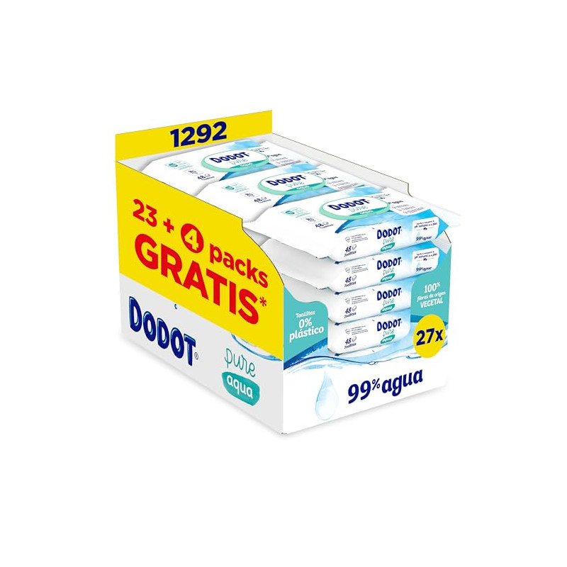 Dodot Toallitas Aqua Pure para Bebé, 1.296 Toallitas, Ayuda a restaurar el pH natural de la piel, 99% agua