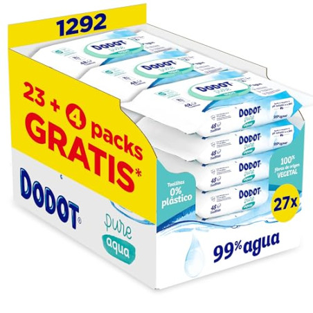 Dodot Toallitas Aqua Pure para Bebé, 1.296 Toallitas, Ayuda a restaurar el pH natural de la piel, 99% agua