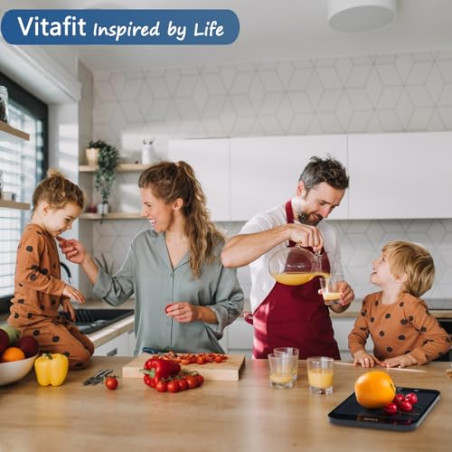 Vitafit Báscula digital de cocina de 15 kg, Balanza Cocina de graduación precisa de 1g, Peso Cocina con Pantalla LED, Multifun