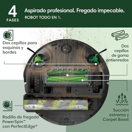 iRobot Roomba MAX 705 Combo con Base AutoWash multifunción y Agua Caliente, Rodillo de fregado PowerSpin Extensible, Cubierta P