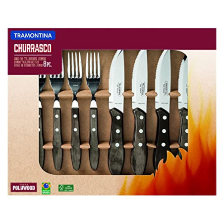Tramontina 29899-263 Jumbo - Cubertería para carne (8 piezas, 4 cuchillos de carne y 4 tenedores de carne, AISI 420, acero inox