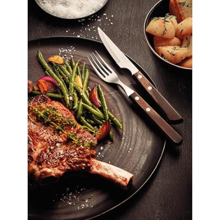 TRAMONTINA - Juego de Cubiertos Churrasco, para Carne, en Acero Inoxidable y Mangos de Madera Polywood en Color Castaño, Utensi