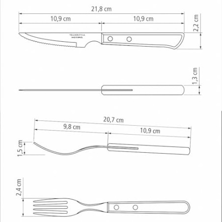 TRAMONTINA - Juego de Cubiertos Churrasco, para Carne, en Acero Inoxidable y Mangos de Madera Polywood en Color Castaño, Utensi