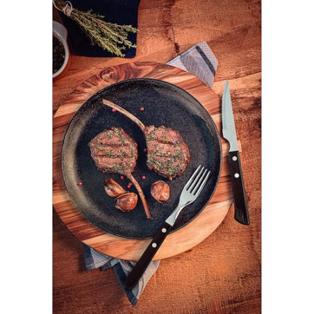 TRAMONTINA - Juego de Cubiertos Churrasco, para Carne, en Acero Inoxidable y Mangos de Madera Polywood en Color Castaño, Utensi