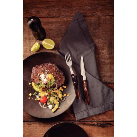 TRAMONTINA - Juego de Cubiertos Churrasco, para Carne, en Acero Inoxidable y Mangos de Madera Polywood en Color Castaño, Utensi