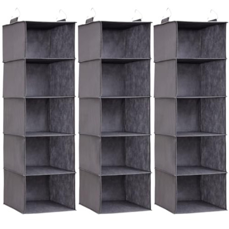 Lifewit Juego de 3 Organizador Armario Colgante con 5 Estantes y 2 Ganchos Fuertes, Estantes de Almacenamiento para Armario, Org