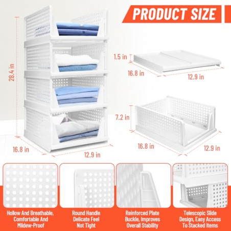 USHOP Juego de 4 organizador armario ropa​​ – ​​Cajas Almacenaje,Diseño perforado con compartimentos extraíbles,orga