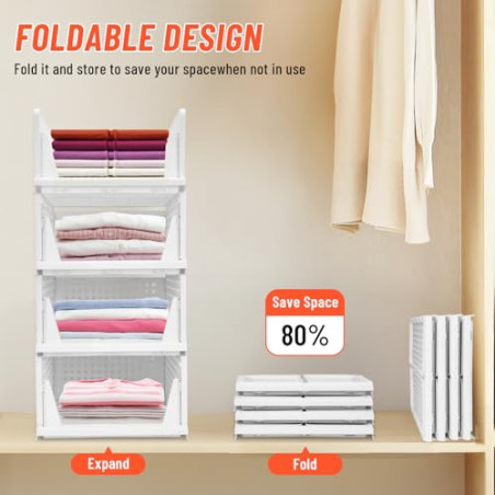 USHOP Juego de 4 organizador armario ropa​​ – ​​Cajas Almacenaje,Diseño perforado con compartimentos extraíbles,orga