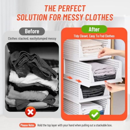 USHOP Juego de 4 organizador armario ropa​​ – ​​Cajas Almacenaje,Diseño perforado con compartimentos extraíbles,orga