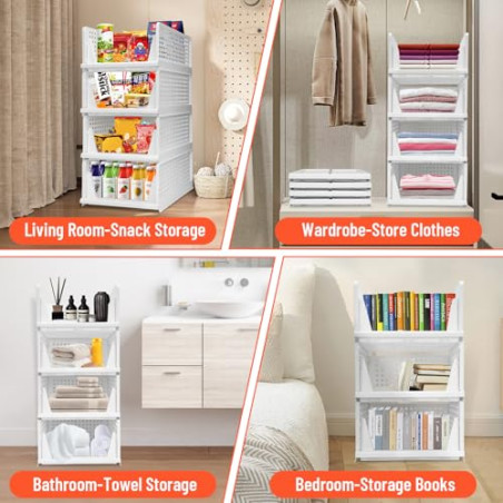 USHOP Juego de 4 organizador armario ropa​​ – ​​Cajas Almacenaje,Diseño perforado con compartimentos extraíbles,orga