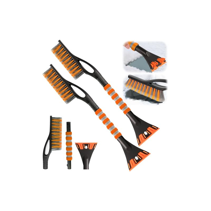 ZPQAODI 2 rasquetas de hielo para coche con escoba, rascador de hielo 2 en 1 para coche con escoba, 60 cm, batidor de nieve extr