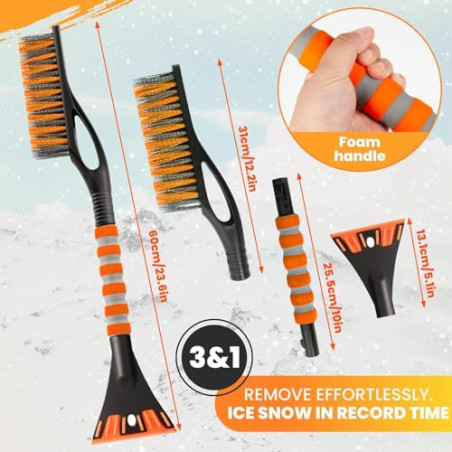 ZPQAODI 2 rasquetas de hielo para coche con escoba, rascador de hielo 2 en 1 para coche con escoba, 60 cm, batidor de nieve extr