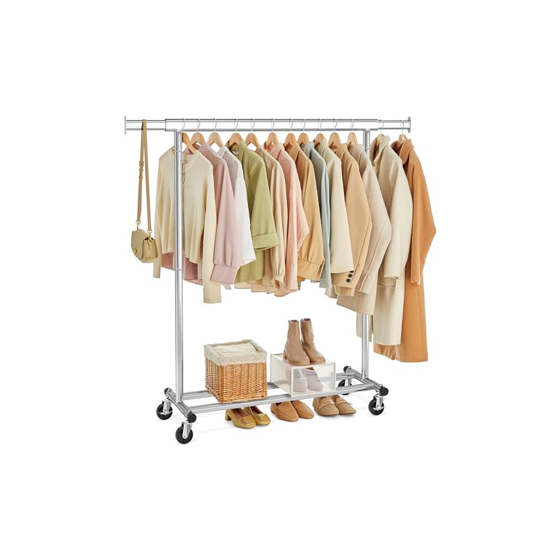 SONGMICS Burro Ropa con Ruedas, Perchero Burro Extensible con Carga Pesada, Capacidad de Carga Máx. de 100 kg, 45 x (92-132) x 