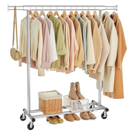 SONGMICS Burro Ropa con Ruedas, Perchero Burro Extensible con Carga Pesada, Capacidad de Carga Máx. de 100 kg, 45 x (92-132) x 