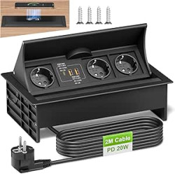 Regleta Enchufes Empotrable Mesa con USB C PD 20W, Enchufe Retractil con 15W de Carga Inalámbrica, Toma Empotrable Escritorio 3