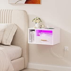 Mesita de Noche Flotante, Mesitas de Noche led, Compacta y Versátil, Inteligente, Mesa de Noche Sencilla con Cajón Adecuada pa