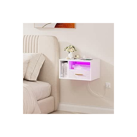 Mesita de Noche Flotante, Mesitas de Noche led, Compacta y Versátil, Inteligente, Mesa de Noche Sencilla con Cajón Adecuada pa