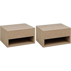 HOMCOM Juego de 2 Mesitas de Noche Flotantes Mesillas de Noche Mesas de Noche con Cajón para Dormitorio Salón 37x32x21 cm Natu