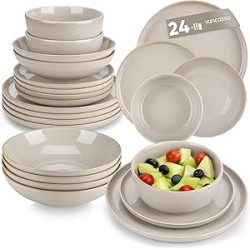 vancasso PLAYA Vajillas Completas 6 Personas, Vajilla Modernas 24 Piezas de Gres - 6 Platos Llanos, 6 Platos de Postre, 6 Platos