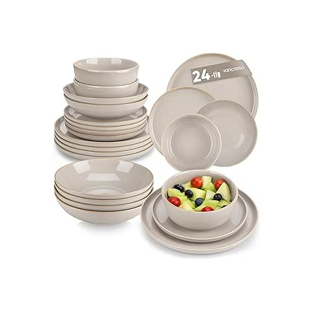 vancasso PLAYA Vajillas Completas 6 Personas, Vajilla Modernas 24 Piezas de Gres - 6 Platos Llanos, 6 Platos de Postre, 6 Platos