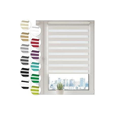 Sonello Estor Enrollable de Doble Capa Noche y Día 65cm x 210cm Blanco, Klemmfix sin taladrar, Tejido, Fácil de Instalar sin H