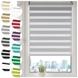 Sonello Estor Enrollable de Doble Capa Noche y Día 65cm x 210cm Gris, Klemmfix sin taladrar, Tejido, Fácil de Instalar sin Her