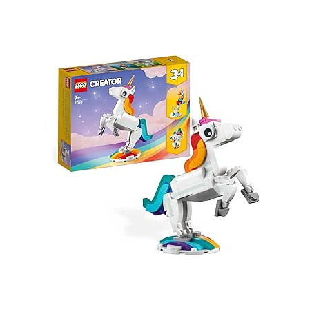 LEGO Creator 3 en 1 Unicornio Mágico de Juguete - Figura de Animal Transformable en Caballito de Mar o Pavo Real - Regalo Creat