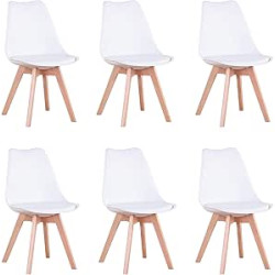 GrandCA HOME Pack de 6 Sillas de Comedor, Silla de Cocina Nórdica, Patas de Madera de Haya, Asiento Tapizado, Sillas Escandinav