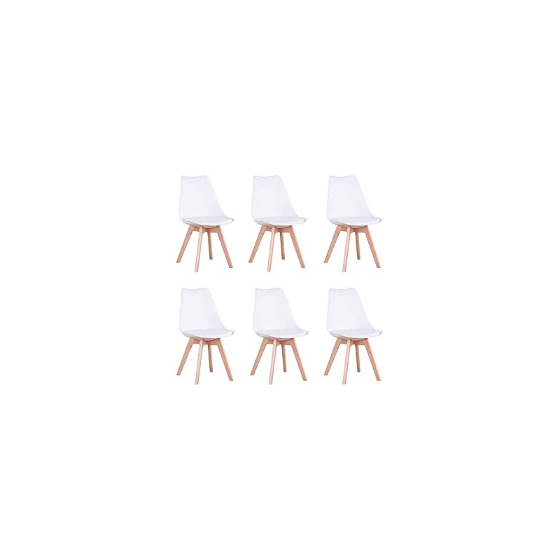 GrandCA HOME Pack de 6 Sillas de Comedor, Silla de Cocina Nórdica, Patas de Madera de Haya, Asiento Tapizado, Sillas Escandinav