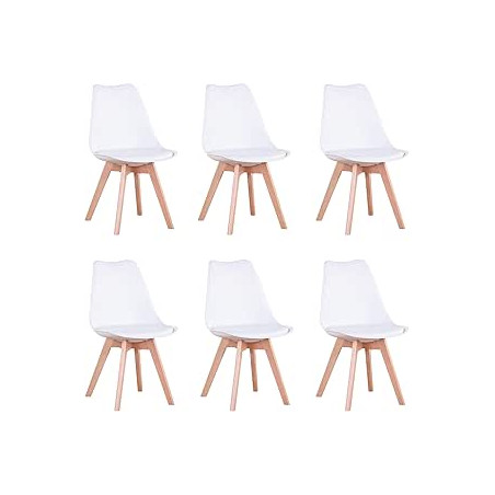 GrandCA HOME Pack de 6 Sillas de Comedor, Silla de Cocina Nórdica, Patas de Madera de Haya, Asiento Tapizado, Sillas Escandinav