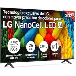 LG 65NANO80A6B - TV 65", 4K NanoCell, Smart TV, LED IA, WebOS 25, Procesador Potente e Inteligente, Super Upscaling, Dolby Digit