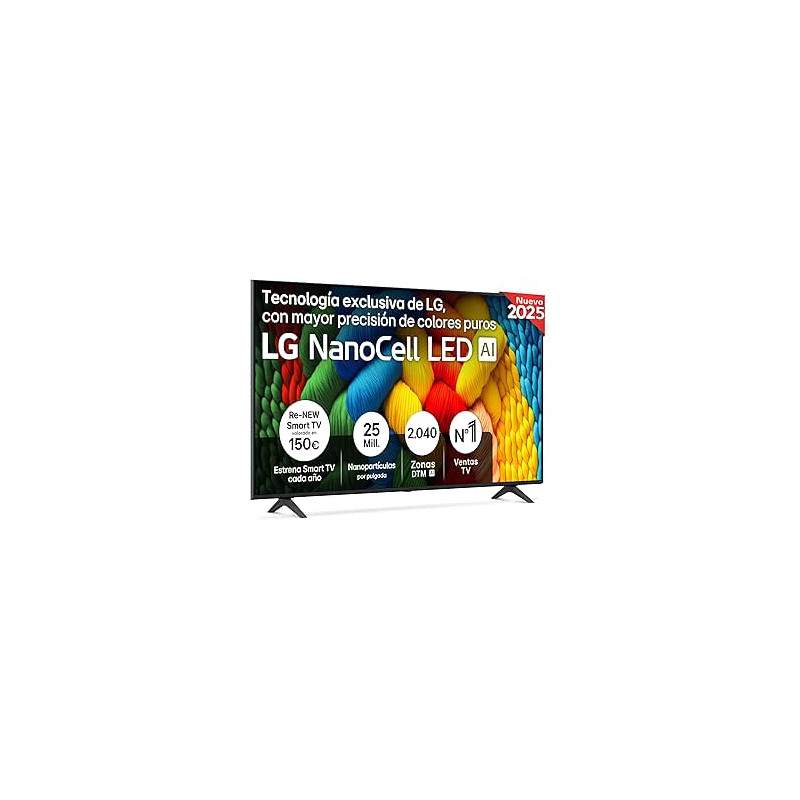 LG 65NANO80A6B - TV 65", 4K NanoCell, Smart TV, LED IA, WebOS 25, Procesador Potente e Inteligente, Super Upscaling, Dolby Digit