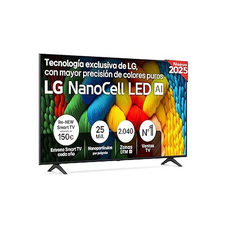 LG 65NANO80A6B - TV 65", 4K NanoCell, Smart TV, LED IA, WebOS 25, Procesador Potente e Inteligente, Super Upscaling, Dolby Digit